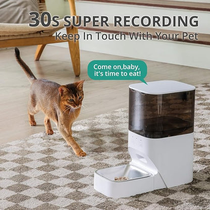 Automatic Cat Feeder, Timed Cat Feeder with APP Control, Dog Food Dispenser with Lock Lid, 30S Voice Recorder, 4L Pet Feeder