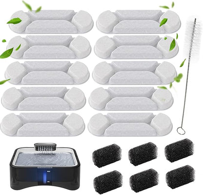 UPSKY 2.25Gal Elevated Dog Water Fountain Filters - 10 Replacement Filters, 6 Pre-Filter Sponges & 1 Cleaning Brush