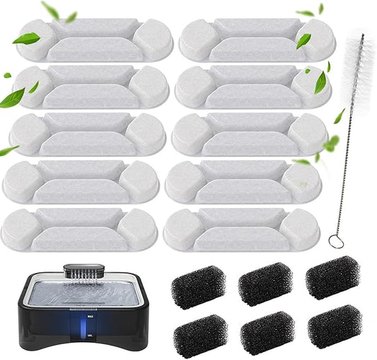 UPSKY 2.25Gal Elevated Dog Water Fountain Filters - 10 Replacement Filters, 6 Pre-Filter Sponges & 1 Cleaning Brush