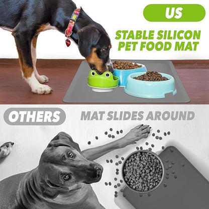 TidyFriend Pet Food Mat - 24” x 24”, Pet Tray for Food and Water, Dog Food Mats, Silicone Cat Food Mat, Non Slip Pet Food Mat, Dog Bowl Mat Waterproof, Pet Supplies(Dark Grey)