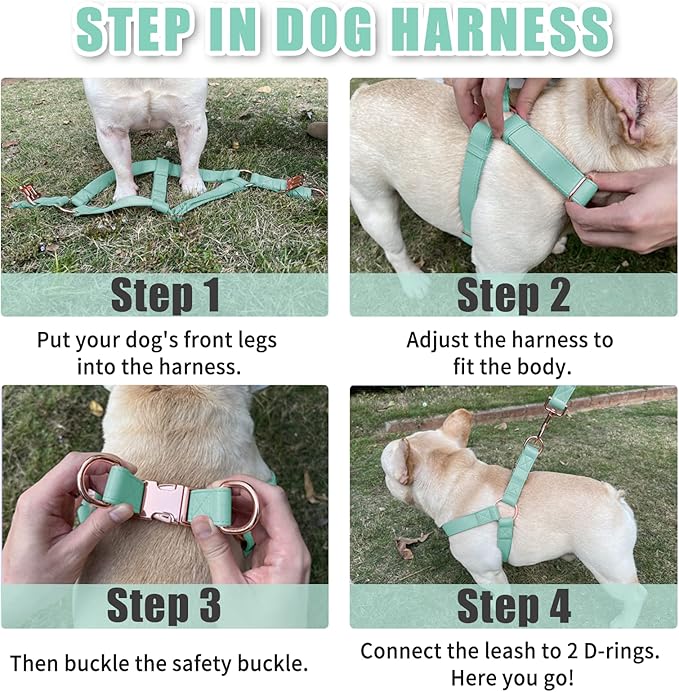 Soft Leather No Pull Dog Harness - Adjustable Step in Dog Harness with Rose Gold Heavy Duty Metal Buckle, Freedom Nylon Dog Halter Vests for Small Medium Large Dogs Easy Walking Training (Green,S)