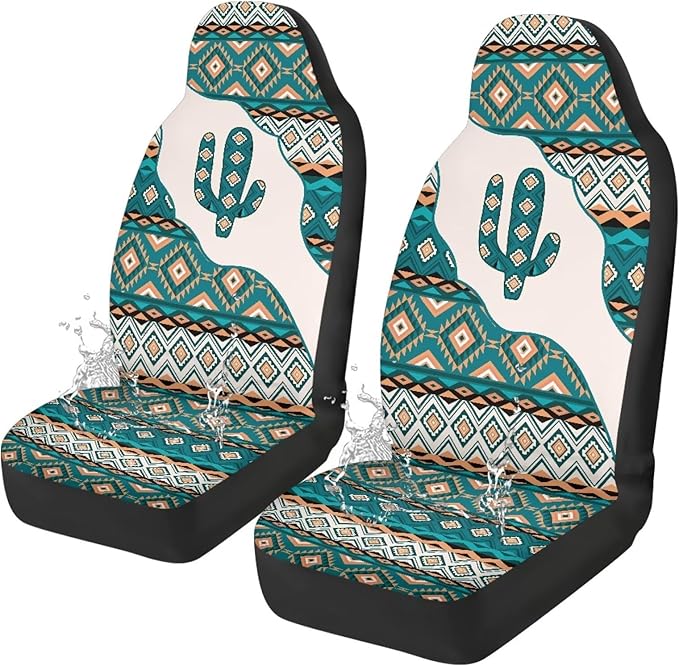 Car Accessories Car Seat Covers for Women Men Breathable Green Aztec Cactus Front Seat Cover All-Season Protection Universal Fit Trucks SUV Van Fashion Auto Interior