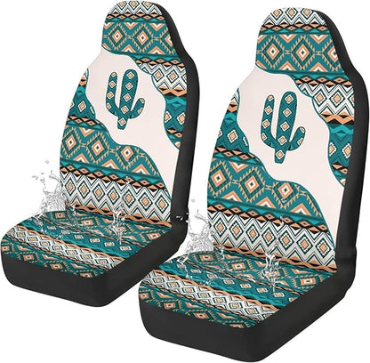 Car Accessories Car Seat Covers for Women Men Breathable Green Aztec Cactus Front Seat Cover All-Season Protection Universal Fit Trucks SUV Van Fashion Auto Interior