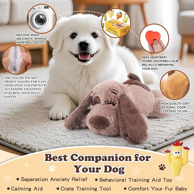 BEVERLYSHARK Heartbeat Puppy Toy Dog Anxiety Relief Calming Aid Heartbeat Stuffed Animal Behavioral Training and Sleep Aid Comfort Dog Toy Crate Training Heartbeat Dog Toy for Small Medium Large Dogs