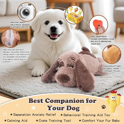 BEVERLYSHARK Heartbeat Puppy Toy Dog Anxiety Relief Calming Aid Heartbeat Stuffed Animal Behavioral Training and Sleep Aid Comfort Dog Toy Crate Training Heartbeat Dog Toy for Small Medium Large Dogs