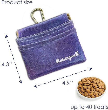 Raisingwell Dog Treat Pouch, Pocket Sized Pet Training Pouch, Hand Free Purple Dog Walking Bag with Carabiner, Self-Closing Pet Feed Snack Reward, for Puppy Travel or Outdoor Use, NanoPTC