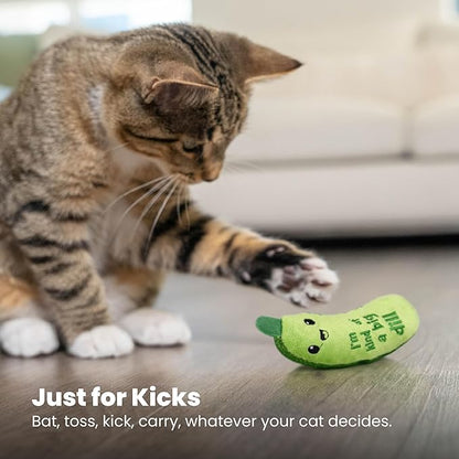 Catstages Crunchy Pickle Kicker Cat Toy – Plush Crinkle Toy with Catnip and Dental Mesh,6.5",(Pack of 2)