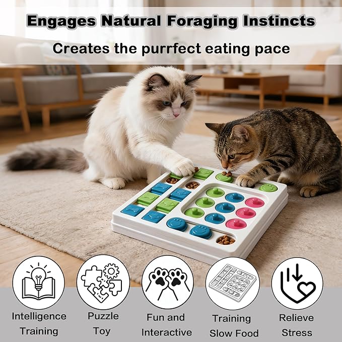 Cat Puzzle Feeder ，Cat Puzzle Toy ，Interactive Slow Feeder Kitten Toys ，Maze Hidden Food Pet Feeder，Toys for Bored Indoor Adult Cats