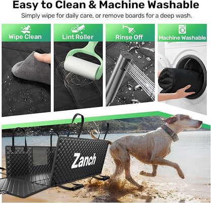 Zanch Heavy-Duty Dog Car Seat Cover, Flat Solid Back Seat Extender for Multi Large Dogs, Hard-Base Supports 450 lb, Waterproof Scratchproof Hammock Protector, Standard for Cars, SUV, Trucks, Orange