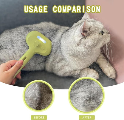 Cat/Dog Grooming Brush with Steamer - Deshedding Brush for Pet Hair, Bath Brush with Water Spray and Hair Comb (Yellow)