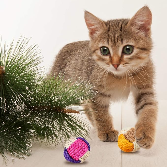 Weewooday 6 Pieces Cat Toy Ball Sisal Ball Interactive Rolling Scratch Cat Toy (Random Color)
