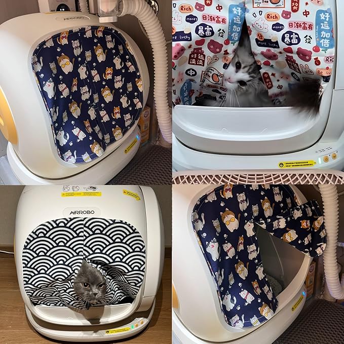Curtain for Self Cleaning Cat Litter Box,Reduces Cat Litter Bounce, Stops Odors from The Litter Box Self Cleaning (FatBlue)