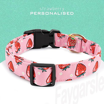 Faygarsle Pink Strawberry Pattern Cotton Dog Collar for Small, Medium, Large Boys Girls Dogs S