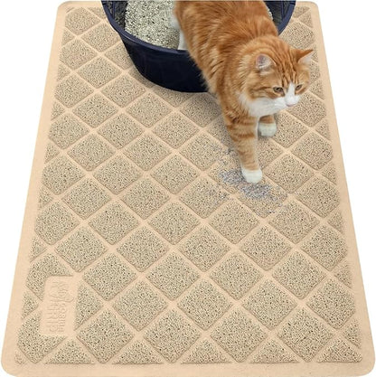 GORILLA GRIP Cat Litter Box Mat, 35x23, Cushioned Coil Mesh Litter Trapping Mats, Scatter Control Supplies for Less Mess, Phthalate Free, Ultra Deep Catch Grooves, Rinse or Vacuum to Clean, Beige