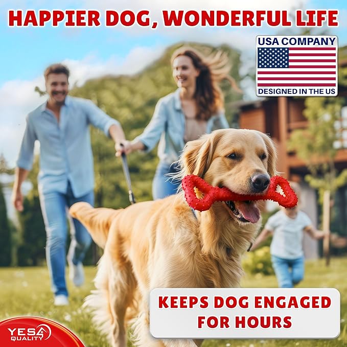 YES4QUALITY Dog Chew Toy - Durable Chew Bone for Medium and Large Dogs - 13", Red - Tough Rubber Tug of War Bone Pet Toy for Aggressive Chewers - Bumpy Design for Puppy Teething