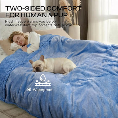 Luciphia Waterproof Pet Blanket, Liquid Pee Proof Dog Blanket for Sofa Bed Couch, Reversible Sherpa Fleece Furniture Protector Cover for Small Medium Large Dogs Cats, Navy Blue Large（65" x 57"）