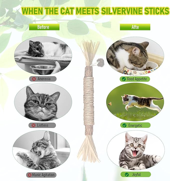 BAWAN Catnip Toys‖ Silvervine for Cats: Cute Cat & Kitten Toys for Indoor Cats Interactive‖ Cat & Kitten Teething Chew Toys for Aggressive Chewers‖ Silvervine Sticks Ca.t Dental Toy (3PCS)