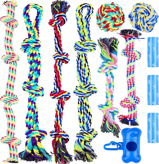 12 Pack Dogs Rope Toys for Large/Medium/Small Aggressive Chewers, Tough Cotton Dental Rope Toys Kit, Heavy Duty Dog Tug of War Toy for Chewing, Playing, Teething, Teeth Cleaning, Tossing and Catching