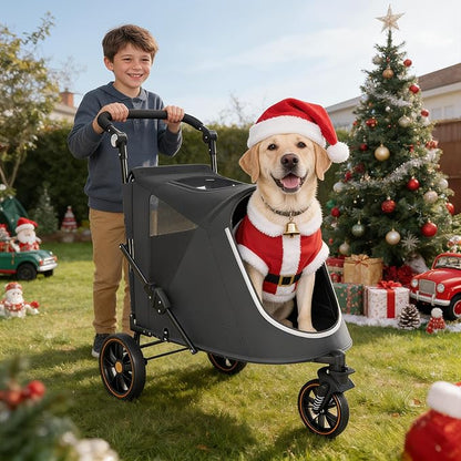 MoNiBloom Pet Stroller for Large Dogs or Multiple Dogs Cats with Adjustable Handle, 3-Wheels Dual Entry Portable Dog Carting Easy Folding Pet Wagon Double Dog Stroller up to 55 lbs, Black