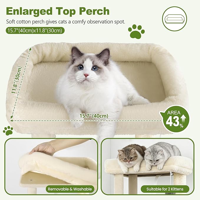 Small Cat Tree Tower for Indoor Cats, 40 in Medium Multi-Level Compact Cat House Bed with 2 Condos, Large Platform Perch, Sisal Scratching Post, Hammock, Cat Climbing Stand for Kitty Kitten(Beige)