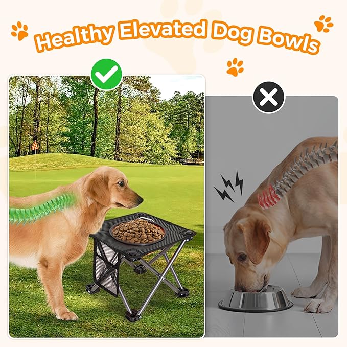 KingCamp 35oz Raised Dog Bowl, Elevated Portable Collapsible Food Bowls Stand with Non-Slip Foot & Ground Stakes for Large Medium Sized Breed Dogs