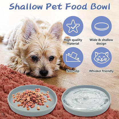 Fhiny 2 PCS Silicone Cat Food Bowls Shallow Dog Bowl 7" Non-Slip Pet Feeding Dishes for Dry and Wet Food Whisker Fatigue Cat Plates for Kitten Puppy and Small Pets (Gray)
