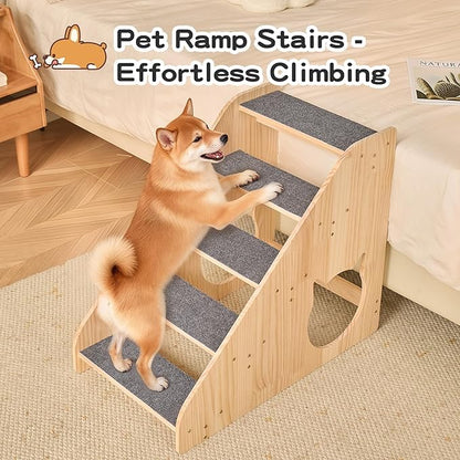 Dog Stairs for Small Medium Large Dogs 22.44" H Load Capacity 150lbs Solid Wood Non-Slip Sturdy Pet Steps for Bed & Couch 5 Step 15.75 * 27.56 * 22.44"