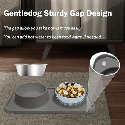 Cat Bowls for Food and Water, Upgrade Cat Food Bowls for Indoor Cats, Premium Removable Stainless Steel Double Bowls with Silicone Anti-Slip Pads, Water Bowl for Cats and Dog (Drak Grey)