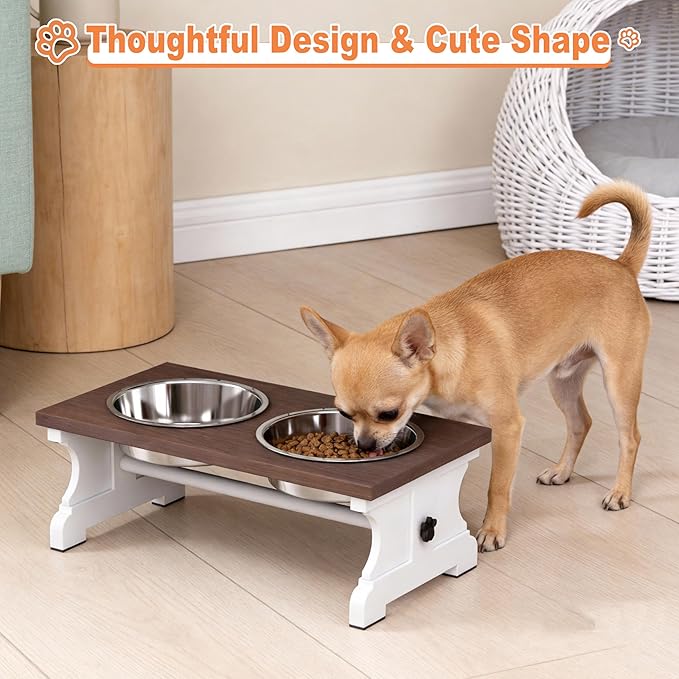 Piskyet Elevated Dog Bowls, Dog Bowls Stand, Raised Dogs Bowl's with 2 Stainless Steel Wooden Dogs Bowl,3.5Cups6''H_30 oz Bowl-Farmhouse Style