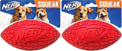 Nerf Dog Tire Football Dog Toy with Interactive Squeaker, Lightweight, Durable and Water Resistant, 6 Inch Diameter for Medium/Large Breeds, Single Unit, Red (Pack of 2)