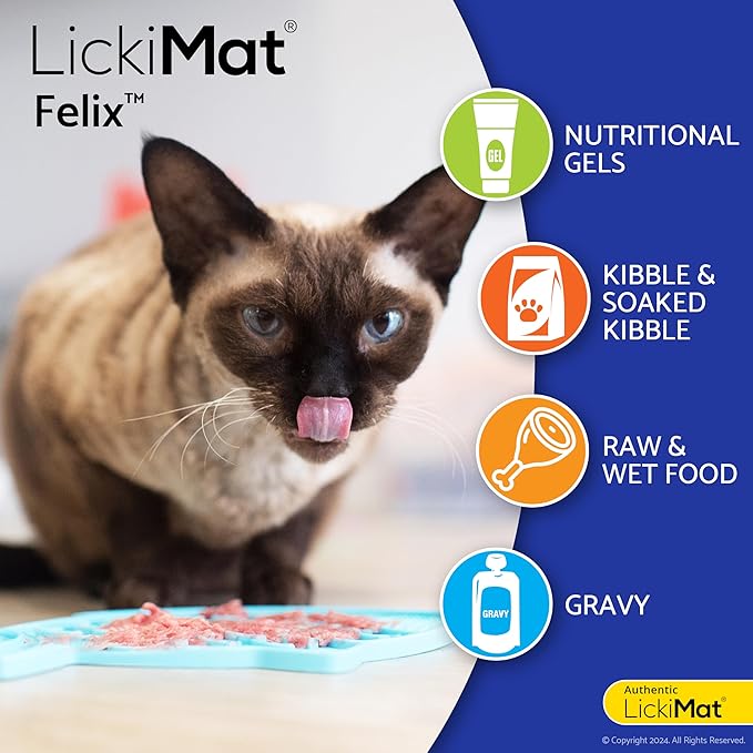 LickiMat Felix, Fish-Shaped Cat Slow Feeders Lick Mat, Boredom Anxiety Reducer; Perfect for Food, Treats, Yogurt, or Peanut Butter. Fun Alternative to a Slow Feed Cat Bowl or Dish, Turquoise