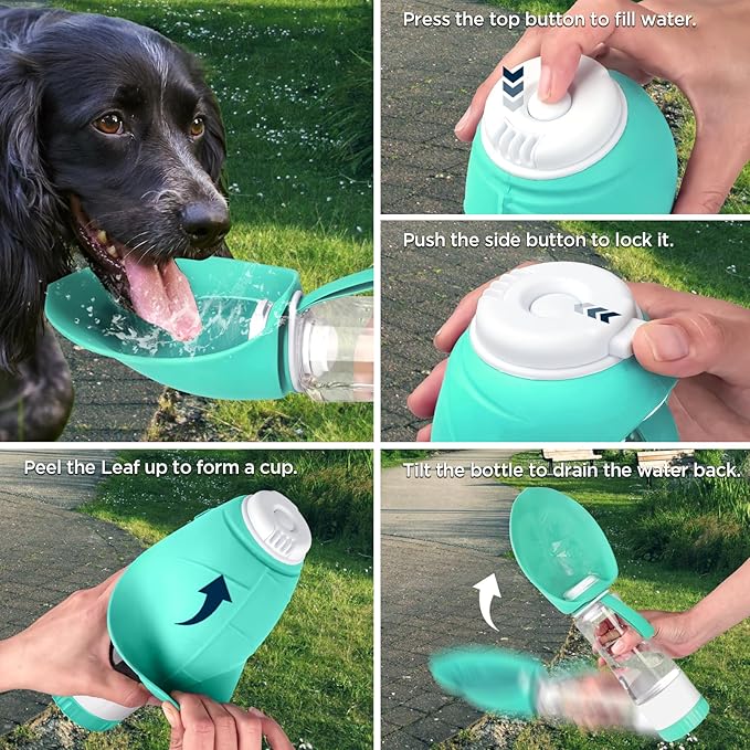 Uppetly Dog Water Bottle, Pet Water Bottle with Food Container and Drinking Feeder, Leak Proof, BPA-Free, Portable Foldable Puppy Water Cup Dispenser for Outdoor Walking, Travel, Large Light Blue