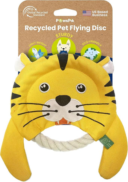 PAWSPIK Flying Disc Tug-of-War Toy, Eco-Friendly Recycled Material, Squeaker Toy for Medium and Large Dogs, for Throwing & Fetching 8.5" Diameter (Tough Tiger)