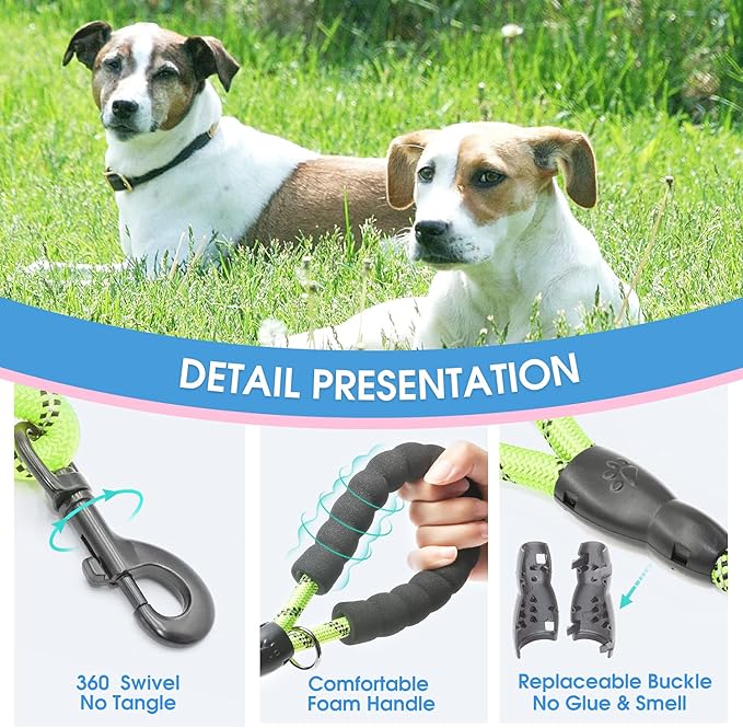 BAAPET 2/4/5/6 FT Dog Leash with Comfortable Padded Handle and Highly Reflective Threads for Small Medium and Large Dogs (2FT-1/2'', Green)