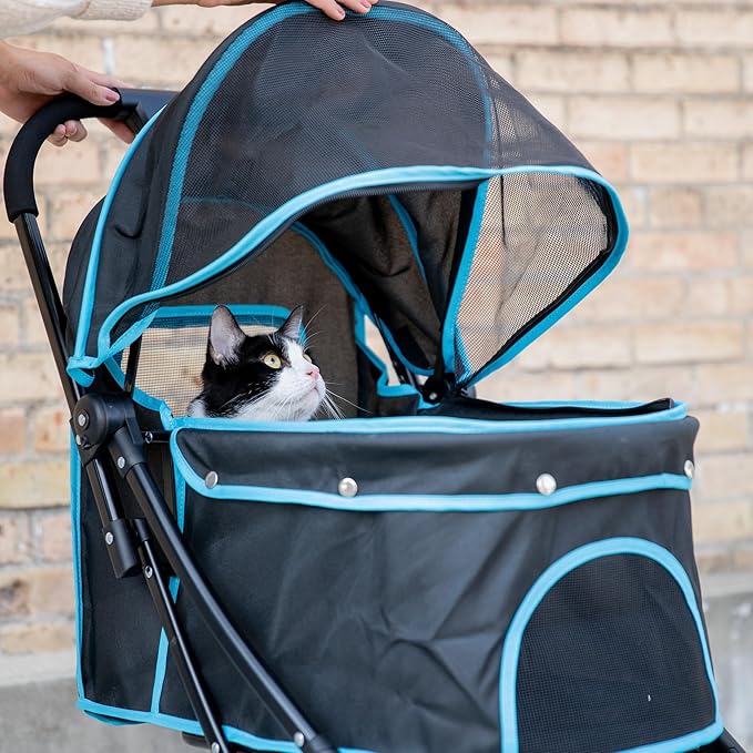 Carlson Pet Stroller, Includes 360 Degree Front Wheel Swivel, Rear Wheel Breaks, Reflective Trim, Mesh Panels, Umbrella and Mesh Canopy, Folds Easily to a Fraction of its Size,Black
