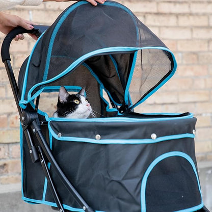 Carlson Pet Stroller, Includes 360 Degree Front Wheel Swivel, Rear Wheel Breaks, Reflective Trim, Mesh Panels, Umbrella and Mesh Canopy, Folds Easily to a Fraction of its Size,Black
