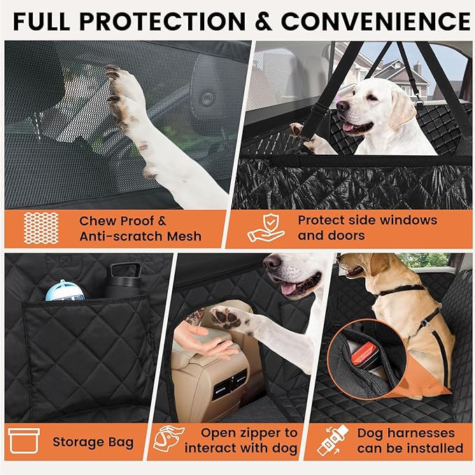 Snagle Paw Dog Car Seat Cover & Back Seat Extender,31"Super High Pet Barrier with Anti-Slip Hard Bottom Hammock Holds 440lbs,Water-Resistant Car Seat Protector for SUV,Trucks,Easy-Clean,Patent Pending