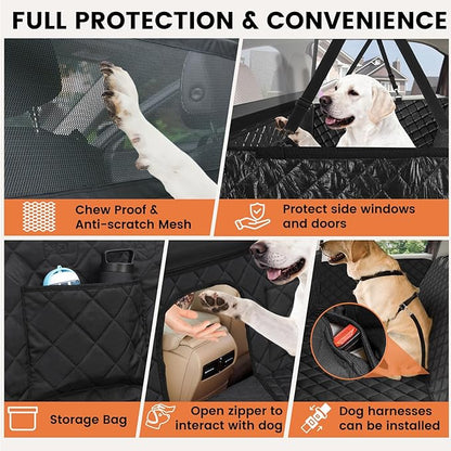 Snagle Paw Dog Car Seat Cover & Back Seat Extender,31"Super High Pet Barrier with Anti-Slip Hard Bottom Hammock Holds 440lbs,Water-Resistant Car Seat Protector for SUV,Trucks,Easy-Clean,Patent Pending