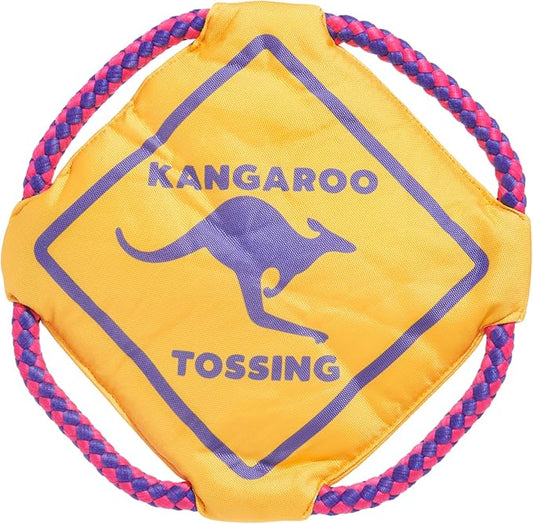 Barkbox Kangaroo Tossing Flying Disc Dog Toy | Fluff-Free Crinkle Disc with T-Shirt Rope Edge | Durable Fetch & Tug Toy for Dogs & Puppies