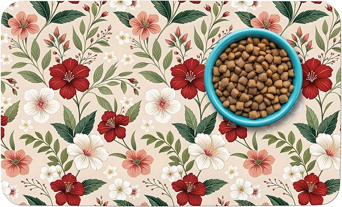 Patterned Cat & Dog Bowl Mat for Food and Water, 17"×30" Quick Dry Absorbent Pet Feeding Mat, Eco-Friendly Dog Placemat