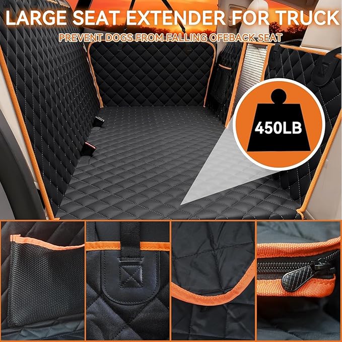 Back Seat Extender for Dogs - Large Space, Waterproof Dog Car Seat Cover for Back Seat with Hard Bottom Holds 420lbs, 600D Heavy-Duty Upgraded Material Dog Hammock for Car, Easy to Use and Clean