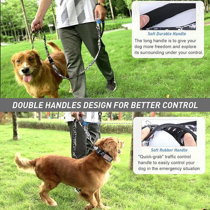 Hotsky Tactical Dog Leash Heavy Duty for Medium Large Dogs that Pull,4-6Ft Strong Bungee Shock Absorbing No Pull Dog Leash with Padded Double Handle and Car Seatbelt,ACU