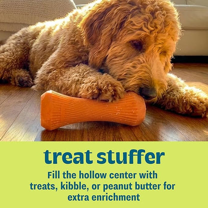 Flex-Force Stick Dog Toy – Chew & Fetch, Hollow Center for Treat Stuffing, Floats in Water, Honey-Peach Scent, Medium & Large Breeds, 7" x 3" x 3"