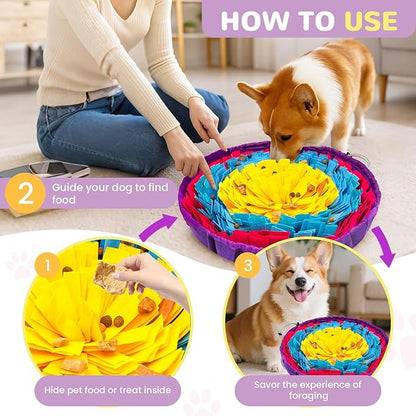 Snuffle Mat for Dogs 19"x19", Adjustable Dog Slow Feeder Bowl, Interactive Dog Enrichment Puzzle Toys, Foraging Sniff Treat Mat Mental Stimulation for Puppy Small Medium Large Breed Dogs Cats