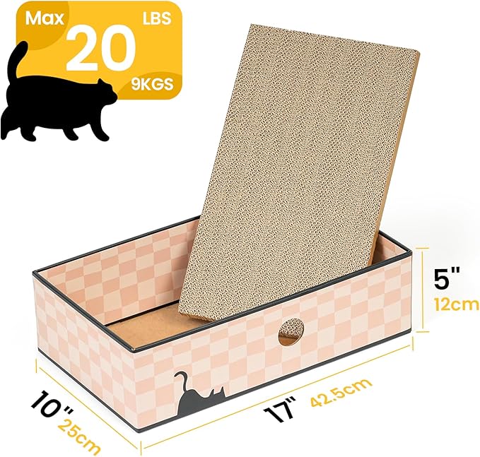 Cat Scratcher Box with 3-Layer Corrugated Board, Heavy-Duty Double-Sided Cardboard Cat Bed, Interactive Hole Design, Checkered, Large
