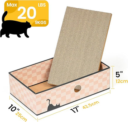 Cat Scratcher Box with 3-Layer Corrugated Board, Heavy-Duty Double-Sided Cardboard Cat Bed, Interactive Hole Design, Checkered, Large