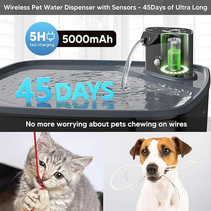 Dog Water Fountain Wireless,2.1GAL/8L Large Dog Water Fountain Battery Operated, Dog Fountain Water Bowl with Sensor,Wireless Smart Pump,Timer,BPA-Free,Ideal for Large Dogs,Multi-Pet Home