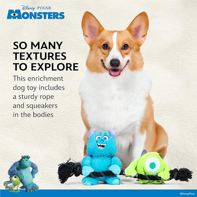 Disney for Pets Pixar’s Monsters, Inc. Rope Pet Toy, 12in Pixar Dog Toys | Rope Tug Toy for Dogs Inspired by Mike and Sulley from Pixar’s Monsters, Inc.