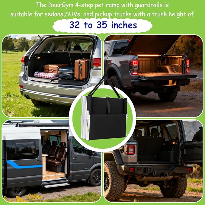 Dog Stairs with Guardrail for Large Dogs Extra Wide 20Inch Step, 34 Inch 4 Step Non Slip Surface, Supports up to 230 lbs Designed for Oversized SUVs, Off Road Vehicles, and Pickup Trucks