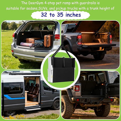 Dog Stairs with Guardrail for Large Dogs Extra Wide 20Inch Step, 34 Inch 4 Step Non Slip Surface, Supports up to 230 lbs Designed for Oversized SUVs, Off Road Vehicles, and Pickup Trucks